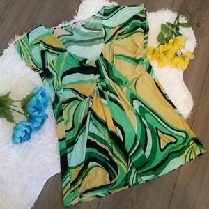 2/$24 Biaxident Green & Yellow Plus Size Top 1XL